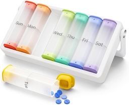 Weekly Pill Organizer 2 Times egy nap, KOVIUU Large Travel Pill Box 7 nap, Am Pm kétszer naponta Pill Case rothadó kézzel, Pill Holder Container vitamin-, gyógyszer, kiegészítés, Translucent- White