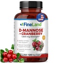 FineLand D- Mannose + Cranberry - 1600mg per Serving - 120 Vegan kapszula - Vizeletürítés Tract & Bladder Health Support - Non-GMO, Gluten- Free, Made in USA