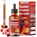 Bilberry Extract Liquid - 7in1 Herbal Supplements with Eyebright, Goji Berry, Amla, Lutein, Zeaxanthin, and Saffron - Vegan, Non-GMO - 30ml 1 Fl Oz