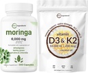 Mikro összetevők D3-vitamin 10,000iu + K2 200mcg Kókuszolaj Softtels & Moringa Oleifera 6,000mg egyenértékű 300 Capsule Bundle 2 Pack 124; Essential Sunshine Vitamins n.e.124; Antioxidáns kiegészítés