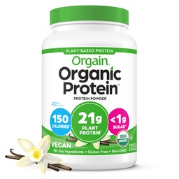 Orgain Organic Vegan Protein Powder, Vanilla Bean - 21g Plant Protein, 6g Prebiotic Fiber, No Laktóz Összetevők, Nincs hozzáadott cukor, Non-GMO, Shakes & Smoothies, 2,03 lb (Csomagolás május Vary)