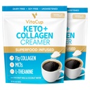 VitaCup Keto + Collagen Coffee Creamer Vanilla Flavor w/MCT, Collagen Protein, Coconut Water, L-Theanine für Keto Diät, Kaffee, Smoothies, & Shakes, Dairy-Free, Gluten-Free, Soy-Free, 2 Taschen, jeweils 10oz