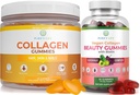 Tisztítsa meg az élet Marine Collagen & Vegan Collagen Bundle, Gumies Vitamins for Hair Skin and Nails Health (90 Chews), Pore Reducer & Elaszticity, Cserélje kapszula, Pills