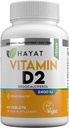 HAYAT Vitamins D2-vitamin 2400 NE (60 MCG), Csont-, Fog-, Izom- és Immunegészségügyi Támogatás, 2 hónap ellátás, Minden természetes, Certified Halal, 60 tabletta, Készült az USA-ban