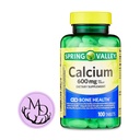 Generikus Spring Valley Kalcium 600 mg, Diétás kiegészítés, Csontegészség Kalcium + Tartalmazza Dri Store Sticker (100)