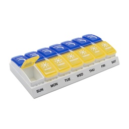 EZY DOSE Hetente (7- nap) AM / PM Pill Organizer, Daily Vitamin Container and Medicine Box, Big Pop- Out Commodities, Tervezett utazási, 2 alkalommal egy nap, kék és sárga Lids