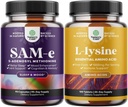 Bundle of Pure SAM E Supplement 150mg - Nootropic Same Per Serving for Memory & Brain Support and L Lysine 1000mg Free Form - L- Lysine Supplement for Eye Health Lip Care Collagen Synthesis