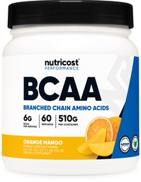 Nutricost BCAA Powder (Orange Mango, 60 Servings) - 2: 1: 1 Optimal Ratio, Gluten Free, Non-GMO, Vegetáriánus