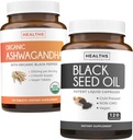 Bundle of Black Seed Oil & Organic Ashwagandha - Renew & Recharge Bundle - Black Seed Oil - 120 Soft- gel Capsules (Non-GMO & Vegetarian) and Organic Ashwagandha Root Powder 1350mg serve (120 tabletta)