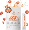 A Zseniális Brand Genius Hydrate - Elektrolit Supplement for Daily Hydration - Kókuszvíz - Sugar- Free - 8 esszenciális ásványok és tápanyagok - Non- GMO - Sour Peach Rings - 20 szerváció