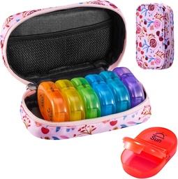 Serfeymi Weekly Travel Pill Organizer 2 Times AM Day PM Frissített Rainbow Pill Box 7 Day hordozható cipzár Canvas Pill Case, Medicine Organizer for Pills, Vitamins, Halolaj - Pink 01