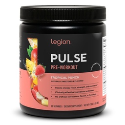 LEGION Pulse Pre Workout - All Natural Nitric Oxide Pretosuring Drink to Boost Energy, Creatine Free, Naturally Sweared, Beta Alanine, Citrulline, Alpha GPC (Tropical Punch)