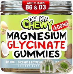Center- Filled Magnézium Glicinate Gummees 400MG - Magas abszorpció gyerekeknek, Teens & Felnőttek - Supplement for Alvás, Nyugodt & Izom Relaxatio B6 & D3 - Gluten Free & Vegan Friendly - 120