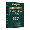 Wellgenix Purvana Max Hair, Skin, és Nails Vitamin - Double Strength Biotin 5000 MCG, VIT A & B, Folic Acid, Grape Seed Extract - Hajpótló kiegészítés - 30 kapszula (1-es csomag)