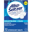 Alka- Seltzer Heartburn + Pain Effervescent Aspirin + Antacid Tabletta, Fast Heartburn Relief and Acid Ineasion Relief, Pain Relief with Aspirin, 72 Ct