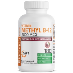 Bronson Metil B12 5000 µg B12-vitamin Metilkobalamin Energy & Brain Support, 180 Lozenges