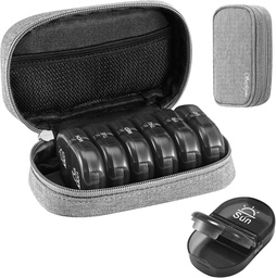 Serfeymi Weekly Travel Pill Organizer 2 Times AM Day PM Frissített Black Pill Box 7 nap hordozható cipzár Canvas Pill Case, Medicine Organizer for Pills, Vitamins, kiegészítők, Halolaj - Grey 01