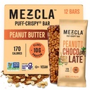 Mezcla Puff Crispy Protein Bars, Gluten Free & Vegan Protein Bars, 10g Protein, Alt for Crispy Rice Treat, Granola Bars & Breakfast Bars, Egészséges Snack felnőtteknek, Mogyoróvaj csokoládé, 12 Pack