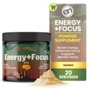 Earth Nutri Energy + Fókusz por kiegészítés - Energy Boost & Segít koncentráció PeakO2, AlphaSize, Cognizin, PurCaf, Theacrine, Acetyl L- karnitin L- Tirozin - Mango Flavor - 20 szerváció (171g)