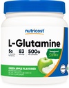 Nutricost L- Glutamin por kiegészítés (zöld alma) 500g - Gut Support, 5 Grams per serving, Sweated with Stevia - Gluten Free, Non GMO