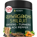 5in1 Ashwagandha Extra Strength with Shilajit for Stamina, Energy & Relaxation Support - Plus Ginseng, Turmeric Root & Black Pepper - 120