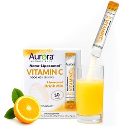 Aurora Nutrascience Nano- Pack Liposzómás C-vitamin Port Drink Mix, Immune Support, nagy erősségű 3000 mg Per Serving, 30 egyszeres Serve csomag, Narancs