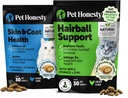 Cat Skin & Coat Health & Hairball Support Bundle: Omegas & Biotin Chews Shiny Coat & Furball Remedy (csirke 30 napos ellátás)