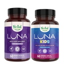 Nested Naturals Sleep Aid Bundle 124; Luna Felnőtt & Luna Kids Sleep Aid természetes összetevőkkel (Melatonin, Chamomile, Valerian) mély alváshoz és relaxáláshoz (120 gróf)