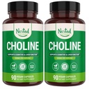 Nested Naturals Coline Bitartrate 500mg - High Potency Coline kiegészítők - Támogatja az anyai és magzati egészség terhesség alatt * - 100% Vegan & Non- GMO - 2- Pack (180 Vegan kapszula)