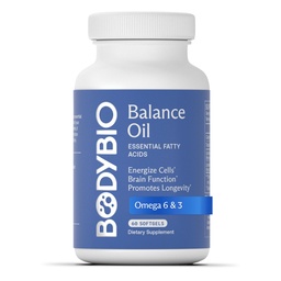 BodyBio Balance Omega - Vegan Omega 3 6 Supplement - Cold- Pressed Safflower & Flaxsew Oil - Támogatja az agy működését, egészséges bőr, és hangulatot
