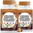 Lions Mane Gomba kiegészítés Törökország Tail Reishi Cordyceps Chaga marshmallow gyökér - 120 gróf