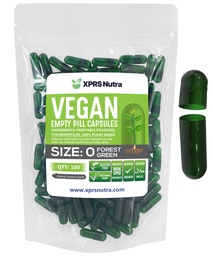 XPRS Nutra mérete 0 üres kapszula - 100 üres vegán kapszula - vegetáriánus tabletták - DIY növényi kapszula töltelék - Veggie Pill Caps Do- It- Yourself kiegészítők (Forest Green)