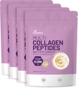 VivoNu Multi Collagen Peptides Powder, 16 Oz Hydrolized Protein Peptides 124; Type I, II, III, V, X with Hyaluronic Acid, Biotin & Vitamin C Unflavoled Keto Paleo Friendly, EZ Mix in Drinks (4LB / 4Pack)