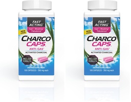 Fast Acting Gas Relief for Bloating & Flatulence,Drug Free Detoxifying Activated Charcoal Formula,100 Capsules,30 Day Supply,Pink,(Pack of 2)