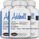 Addrell Energy Stimulant Pills - Study Supplement Alternative Pill, Natural Nootropic Supplements & Cognitive Enhancer Subsitted to Entall Mental Clarity for Women & Men- 180 Capsules