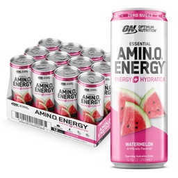 Optimum Táplálkozás Amino Energy Sparkling Hydration Drink, Elektrolitok, koffein, Amino Acids, BCAA, Sugar Free, Görögdinnye, 12 Fl Oz, 12 Pack (csomagolás május Vary)