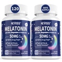 NEVISS Melatonin 50 mg felnőttek számára - Extra Strength 9- in1 Gyors oldódás Sublingual - Nagy adag Magnézium Glicináttal, D3-vitamin, Ashwagandha, Lemon Balm, Chamomile, Sugar Free, Vegan 120 tabletta