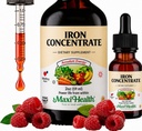 Maxi Health Iron Supplement 15mg per ML - Növelje az energia és a vér szint nélkül hányinger vagy székrekedés - Folyékony vas cseppek férfiak, nők és gyerekek - 2 oz. (2 oz, 2 csomag)