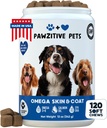 Skin & Coat Supplement for Dogs - Canine Omega 3, Fish Oil Chews - 120 Soft Treases - USA Product - Salmon Oil