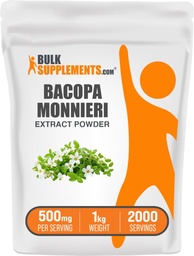 BulkSupplements.com Bacopa kivonat por - Bacopa Monnieri kiegészítés, gyógynövény kiegészítés - Vegan & Gluten Free, 500mg / szerving, 1 kg (2,2 kg) (1 db)
