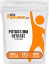 BulkSupplements.com Kálium citrát por - hidratációs támogatás, Ásványvíz kiegészítés, Kálium 99mg - Gluten Free, 300mg per szerving, 250g (8,8 oz) (1-es csomag)