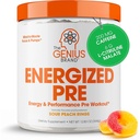 Zseniális Energized Pre Workout Powder - Koffein Infused Pre- Edzés booster kiegészítés Beta Alanine & Alpha GPC, Nincs Mesterséges édesítők vagy festékek - 200mg koffein, 20 szervák, Sour Peach Rings