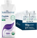 Kate FARMS Organic Felnőtt Peptid 1.0 Formula, Plain, Sole- Source, Hydrolized Plant- Based Nutrition for Oral or Tube Feeding, 11 Fl oz (12 Pack)