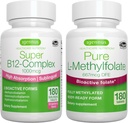 Super B12- Complex 1000mcg + Pure Folate 400mcg Vegan Bundle, High Absorption Sublingual Vitamin B12 with Methylcobalamin, Adenosylcobalamin & Hydroxocobalamin + Optimized L- Metilfolate, by Igennus