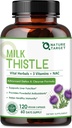TERMÉSZET TARGET Tej Thistle Supplement for Máj Cleanse Detox & javítási, Support Supplement with 350mg of 30: 1 Milk Thistle Extract ekvivalens 10500mg, 120 Veggie kapszula (60 napos ellátás)