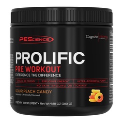 PESCIENCE termékeny preworkout por a férfiak és nők számára L-citrullin nitrogén-oxid booster, Energy Powder & Nootropic for Focus - Előedzés Beta Alanine nélkül - 40 Scoops, Sour Peach Candy