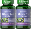 Puritán Pride Premium Bilberry gyümölcs kivonat 250 mg (1000mg ekvivalens), 4: 1 koncentrált hagyományos gyógynövény kiegészítés, C-vitamin, 3-6 hónapos ellátás, 180 Rapid Release Softgels 2- Pack