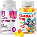 Omega3 Gummis für Kinder mit Omega 6&9 und Magnesium Gummis - DHA Kinder Gehirn Ergänzung für Herz und Vision Unterstützung – Kein Fischöl und glutenfreie Immungesundheit mit Zuckerfreiem Magnesium