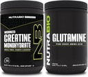 NutraBio kreatin monohidrát kiegészítés, ízesítetlen, (300g) és L- glutamin por, (500g) - Workout kiegészítés Bundles támogatja izom energia, helyreállítás, és erő