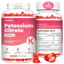 2 Pack Kálium gumik felnőttek nők és férfiak, Kálium citrát kiegészítés, Support Leg rákok, Izom egészség és elektrolit egyensúly, Sugar mentes, Organic, Vegan, Strawberry, 120 Cts